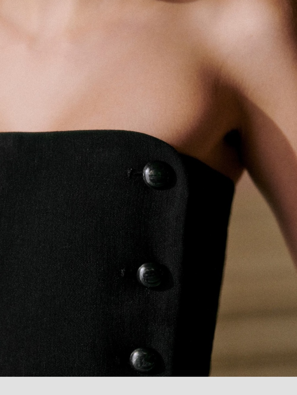 Sézane Chiarella Black Strapless Midi Dress with Side Button Detail - Picture 2 of 9
